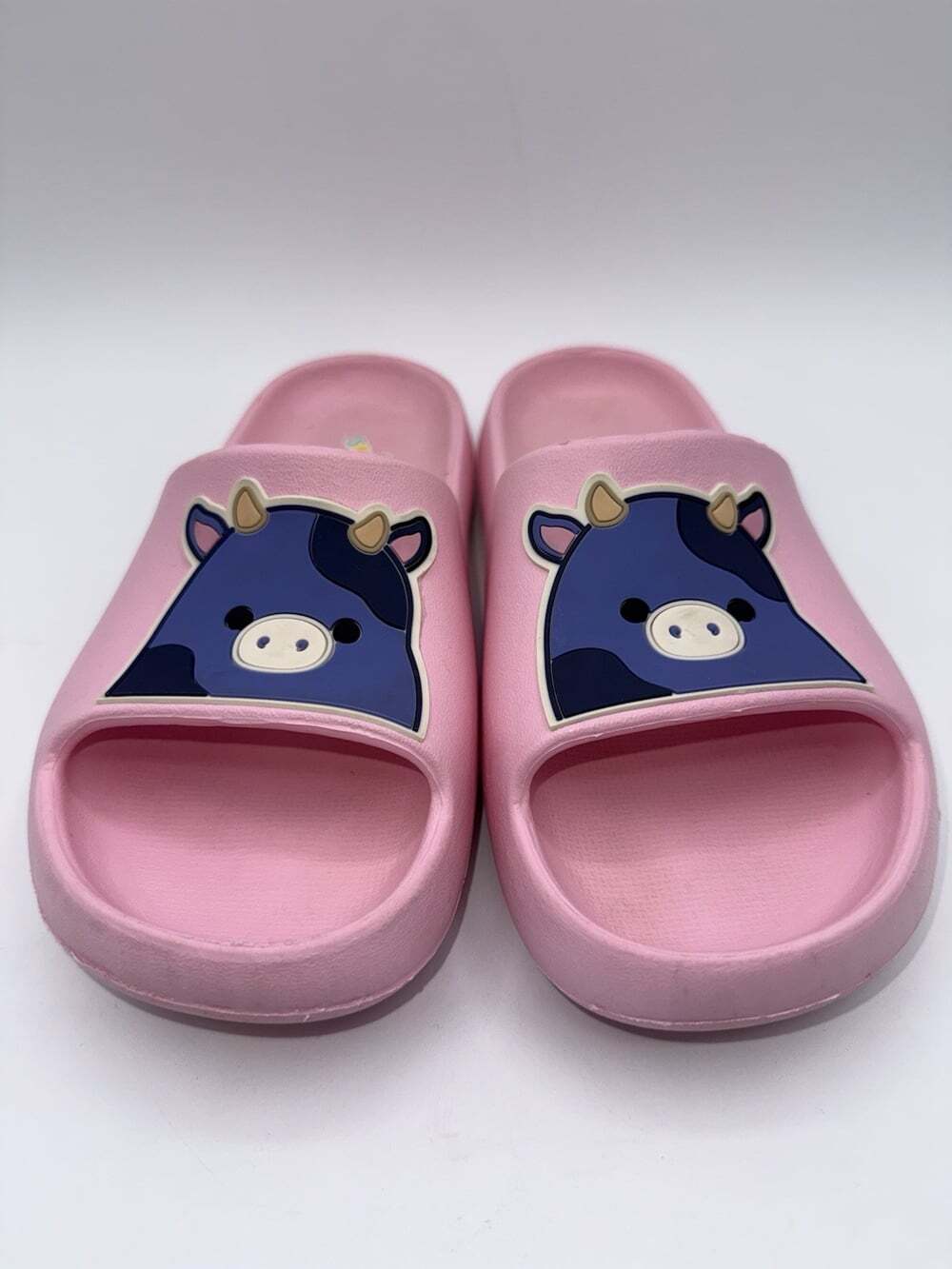 Squishmallows Pink Slide Sandals Size 2/3 Blue Cow Foam Slip-On Jazwares